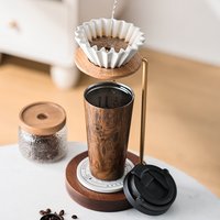 Bincoo 500ml Retro Woodgrain Coffee Cup, Stylish Travel Mug, Large Capacity Thermos, Portable for Men/Women
