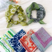 Trendy Floral Print Square Scarf Soft Handkerchief Women Hair Scarf Cotton Linen Head Scarfs Ladies Neck Scarves Summer Autumn