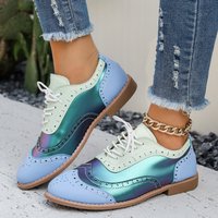 Spring Autumn Women's Brogues Shoes Fashion Colorful Splicing Round Toe Low Heel Oxfords Shoes Synthetic Leather Casual Shoes