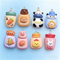 10Pcs Kawaii Animals Milk Bottle Resin Charms, Simulation Bottle Pendants for Handmade Earring Keychain Decoration