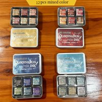 12-Pcs Retro Color Flow Ink Pad Set - Vibrant Solid Colors, Ideal for Watercolor Painting and Crafting, Craft Supplies