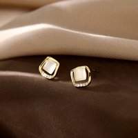 Silver Color Personality Cat's Eye Zircon Hollow Square Stud Earrings for Women Vintage Fashion Jewelry Accessories