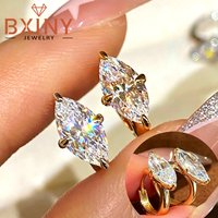 BXINY S925 Silver Marquise Cut Stud Earrings High Carbon Diamonds Ear Buckle Sparkling Zircon for Women Engagement Gifts Jewelry