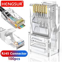 RJ45 CAT6 CAT5e Pass Through Connectors Crystal End Gold-Plated 8P8C Crimp UTP Standard Ethernet Network Modular Plug