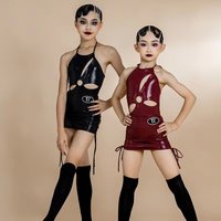 2023 New Latin Dance Dress For Girls Hanging Neck Strap Tops Drawstring Wrap Hip Short Skirt Suit Chacha Latin Costumes DN16517