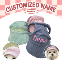 Personalized Name Embroidery Pet Dog Hat Corduroy Adjustable Cap for Small Medium Dogs Cats Custom Puppy Sun Hat