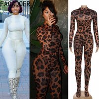 FAGADOER Sexy Leopard Print Two Piece Outfits Woman Round Neck Long Sleeves Crop Top and Skiny Pants Female Streetwear Clothing