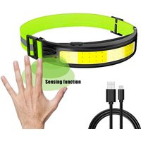 Cob Wave Induction Headlamp 6 Mode Head Light with Built-in Battery USB C Rechargeable Camping Night Running Flashlight