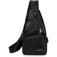 Homefish Simple and Fashionable Casual Solid Color PU Multifunctional USB Charging Zipper Chest Bag Crossbody Bag for Commuting