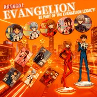 EVA Evangelion Anime Merchandise Set Acrylic Stand Keychain Badge Double Sided Flashing Pin Keyring Accessories Collection Gift