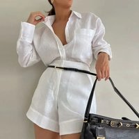 Casual Summer 2 Piece Sets Spring Fashion Women Long Sleeve Simple Button Shirts Elegant Wide Leg Shorts Pant Suit Streetwear