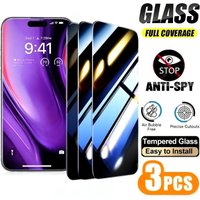 3Pcs Privacy Full Screen Protector for iPhone 17 16 15 14 Pro Max Air 17e 16 15 14 Plus 13 12 11 Pro 9H Hardness Tempered Glass