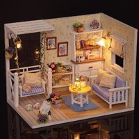 DIY Miniature Living Room Dollhouse Kit Wooden Sweet Home Model with LED Light Handmade Craft Creative Home Decor Gift for Adult