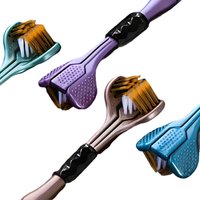 4pcs Set of Ergonomic Manual Toothbrushes with 3 Brush Heads,Golden Volcanic Bristles And Soft Grip Handle - Suitable for Adults