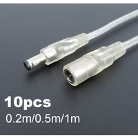 10pcs Transparent Female Male DC Power Adapter Pigtail Cable 5.5x2.1mm 12V Jack Connector Extension Cord For LED Strip Lights