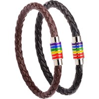Handmade Black Brown Leather Rainbow Bracelets For Women Men Fashion Love Pride Magnetic Buckle Leather Bangle Couple Jewelry
