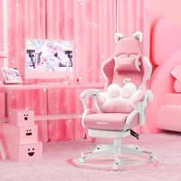 l Pink Gaming Chair With Cat Paw Lumbar Cushion and Cat Ears Computer Armchair Reclining PC Game Chair for Girl Kids Teen Gamer