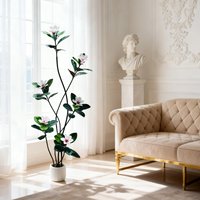 Artificial Rubber Tree with White Planter Faux Magnolia Flower Tree Fake Tropical Plants for Home Office Decor Three Size