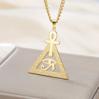 WOUWU Egyptian Pyramid Ankh Pendant Eye Horus Necklace Ancient Egyptian Sacred Symbol Jewelry Women Men