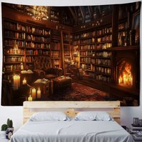 VIKAMA Magic Bookshelf Tapestry, Library, Living Room, Wall hanging, Decorative Aesthetics, Dormitory, Home Decoration