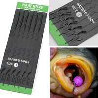 6pcs Carp Fishing Hair Rigs Ready Made and Baiting Needle Carp Fishing Hook Size 2#4#6#8 Fishing Tackle Equipment Accessories