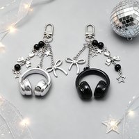 Ins Cool Headphone Bowknot Star Tassel Charm Keychain Y2k Hip Hop Style Earphone Keys and Backpack Pendant Ornament Gifts