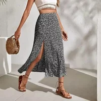 Women Summer Wrapped Skirts Beach Holiday Clothes High Waist Floral Print Split Casual Summer Midi Skirt Female Sexy Clothing