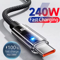 240W Nylon USB A To Type C Super Fast Charging Cable LED Digital Display USB C Charger Data Cord For Samsung Xiaomi Huawei Honor