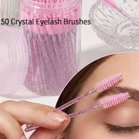 50PCS Crystal Mascara Wands, Pink Disposable Eyelash Eyebrow Spoolie Brush, Eyelash Brush for Makeup With storage box