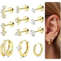 Drperfect Flatback Cartilage Earrings for Women Surgical Stainless Steel Stud Hoop Cartilage Earring Single Helix Piercing Jewel