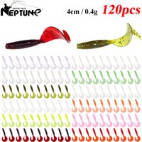 120Pcs New Soft Bait 4cm0.4g Fishing Lures Plastic Silicone Worm Moggot Grub Lure Saltwater Wobblers Carp Swimbait for Pike Tool