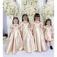 New Quality Lovely Champagne Flower Girl Dress Satin Fluffy Pleated Design For Kids Wedding Birthday Party Evening Ball Gowns