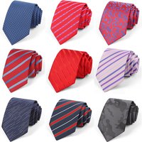 Men Classic Stripes 8cm Ties Red Blue Color Jacquard Necktie Fit Wedding Party Office Daily Wear Cravat Suit Tie