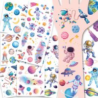 12 Sheets Glitter Galaxy Outer Space Astronaut Theme Temporary Tattoos for Kids Birthday Party Favors Baby Shower Pinata Fillers