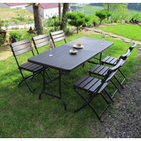 Portable 180cm 6ft Dining Outdoor Long Brown Plastic Woodgrain Folding Table