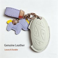 Genuine Leather Car Key Case Cover Fob for Hyundai Grandeur GN7 Kona Ev 2023 Ionic 6 5/7 Bottons 2024 Auto Keychain Accessories