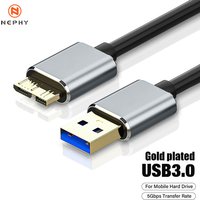 Gold plated USB 3.0 to Micro B Cable Hard Disk 5Gbps Data Transfer Fast Charger Cord for Samsung Toshiba WD Seagate HDD SSD