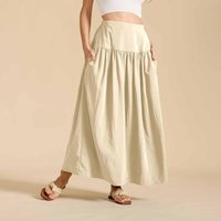 Women's high-waisted skirt simple loose skirts patchwork long skirt casual fashion solid color skirt with pocket faldas