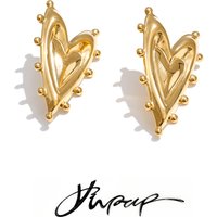 Yhpup Stainless Steel Metal Heart Love Stud Earrings Anti Allergic Metal 2026 Arrivals Charm Stylish Jewelry PVD Plated