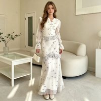 Women Mermaid Long Dress A Line Vestidos V Neck Puff Sleeve Hip Wrap Floral Print Elegant Evening Dating Ruffled Hem 2026 Summer