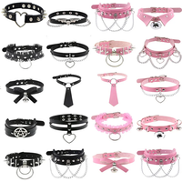 Pink Harajuku Gothic Spike Rivet Star Necklaces Collares Hip Hop Rock Black Bowknot PU Lace Leather Sexy Y2K Girl Choker Jewelry