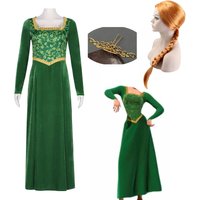 Księżniczka Fiona przebranie na karnawał Anime Shrek żona zielona Fiona Cos sukienka peruki strój dla pań kobiety długa sukienka Halloween nakrycia głowy