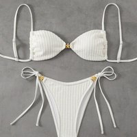 Two Piece Bikini Set Solid Color Swimwear Women Sexy Push Up Top High Waisted Bottom Y2K Fashion Beach Vacation Swimsuits