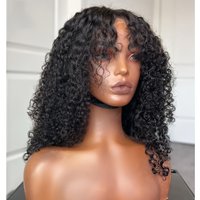 Glueless Soft 26โLong Natural Black Kinky Curly 180Density Lace Front Wig With Bangs Synthetic For Women High Resistant Daily