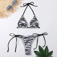 Zebra Striped Print Swimwear String Micro Bikini Thong 2026 Sexy Swimsuit Women Bathing Suit Halter Triangle Bikinis Sets Mujer