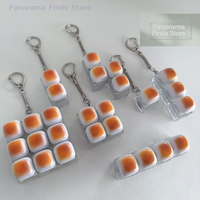 1PC Caramel Bread Stress Relief Keyboard Keychain Light Keycap Backpack Pendant for Student Office Adult Cute Bread Shaped Stres