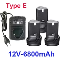 Original 12V 6800mAh Type E Lithium-Ion Battery for Electric Screwdriver and Drill, Universal Charging Tool Battery