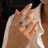 Vintage Botanical Leaf Zircon Open Ring for Women Copper Wrap Statement Everyday Elegant Brilliant Icy Promise Jewelry Gifts