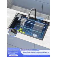 2026 Integrated Waterfall Kitchen Sink Honeycomb Technology Large Digitial Display Stainless Steel Soap Dispenser Cup Washer