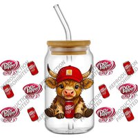 New Lovely Highland Cow Dr Pepper Sodas Drinks 16oz UV DTF 3D Transfer Sticker Decals For Glass Can Cup Craft DIY Gift Creative